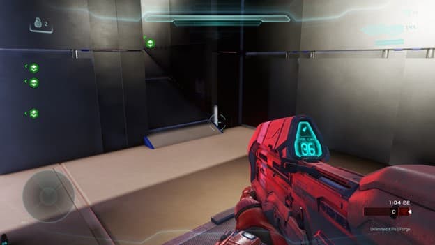 Video game side view and red sniper gun